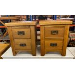 Pair of 2 drawer pine bedside tables 22" tall 17.5" wide 15.5" depth
