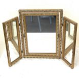 Gilt framed triple dressing table mirror, Height 17 inches, width folded out 25.5 inches