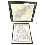 Pair of map prints depicting Northamptonshire and UK