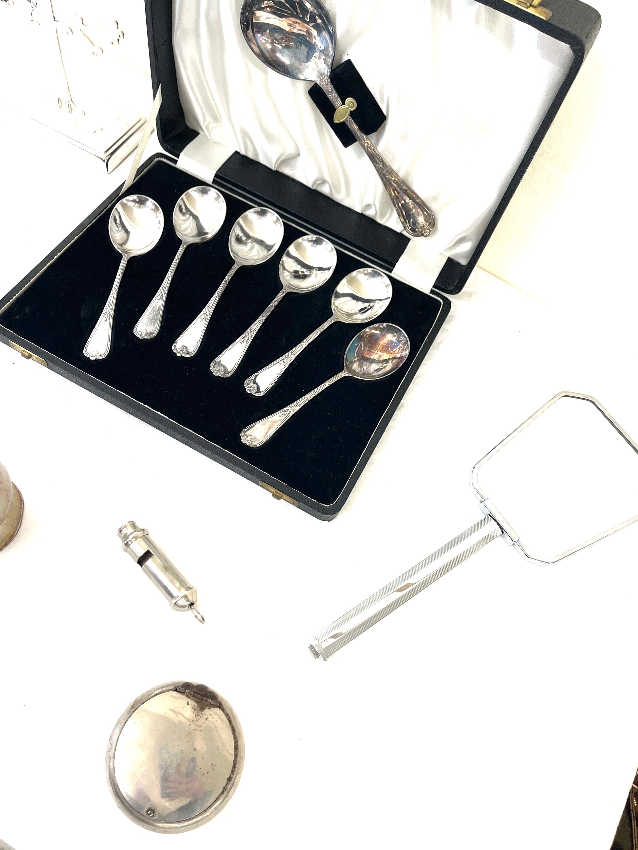 Selection of silver plated items to include whistle, jug etc
