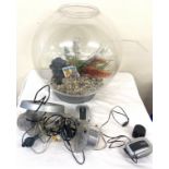 Large bubble fish tank with accessories and pump measures approx 21" tall