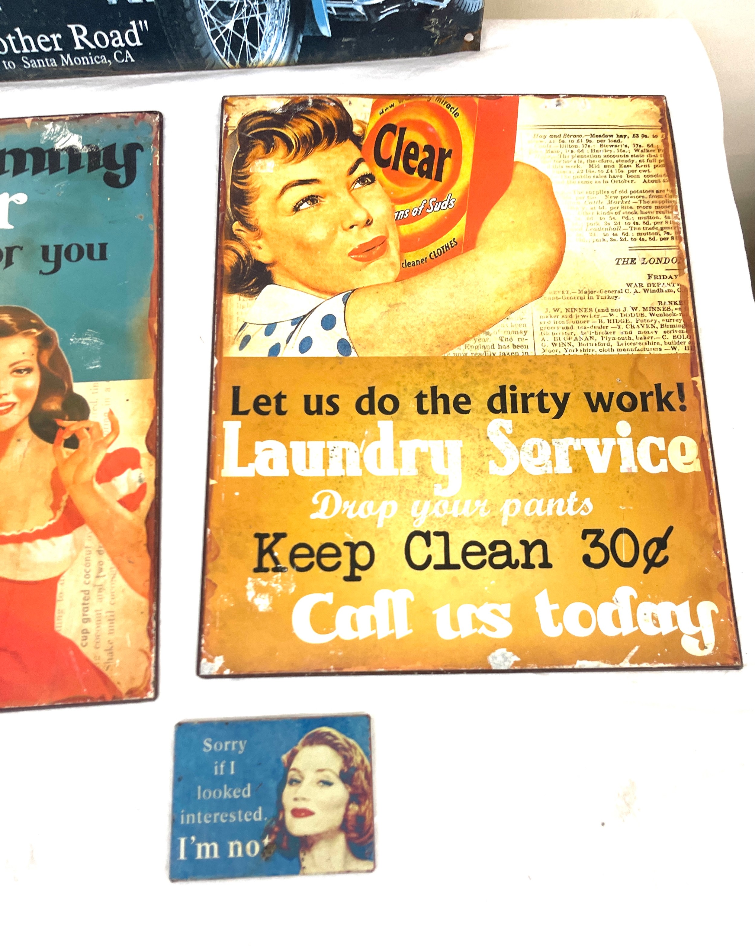 Selection of metal advertising signs to include Laundry, Route 66 Jammys dinner, largest measures: - Image 4 of 4