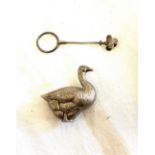 Antique silver swan rattle and a silver napkin clip weight approx 11g