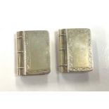 2 Silver hallmarked pill boxes in the shape of a book weight approx 36g