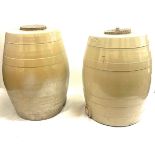 Two large ceramic barrel measures approx 18 inches tall and 10 inches diameter