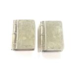 2 Silver hallmarked pill boxes in the shape of a book weight approx 37g