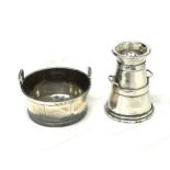 Silver salt shaker and silver mini bucket weight approx 60 grams