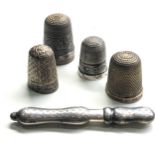 3 antique silver thimbles & silver needle case