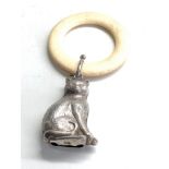 Silver cat baby rattle measures approx 10cm