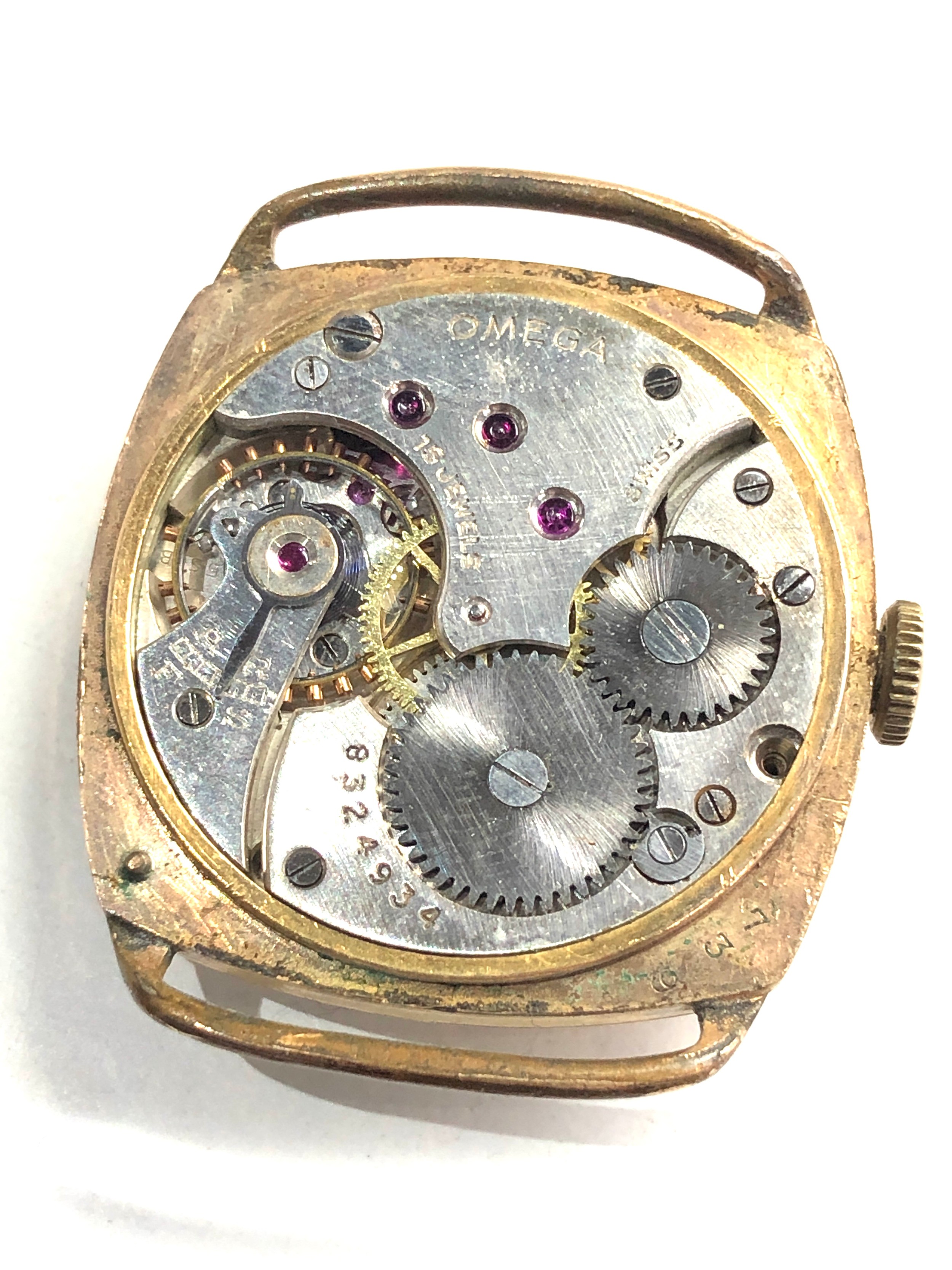 1930s Omega gold plated gents wristwatch the watch is ticking but no warranty given engraved on back - Image 4 of 6