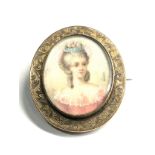 Antique framed miniature painting brooch signed voisin frame measures approx 37mm by 32mm