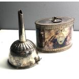 Antique georgian silver plated wine funnel & tea caddy