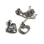 2 x 9ct white gold diamond detail heart pendants inc. chain necklace (3.2g)