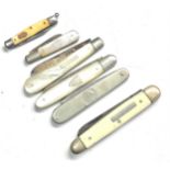 6 antique pen knives 3 with silver blades