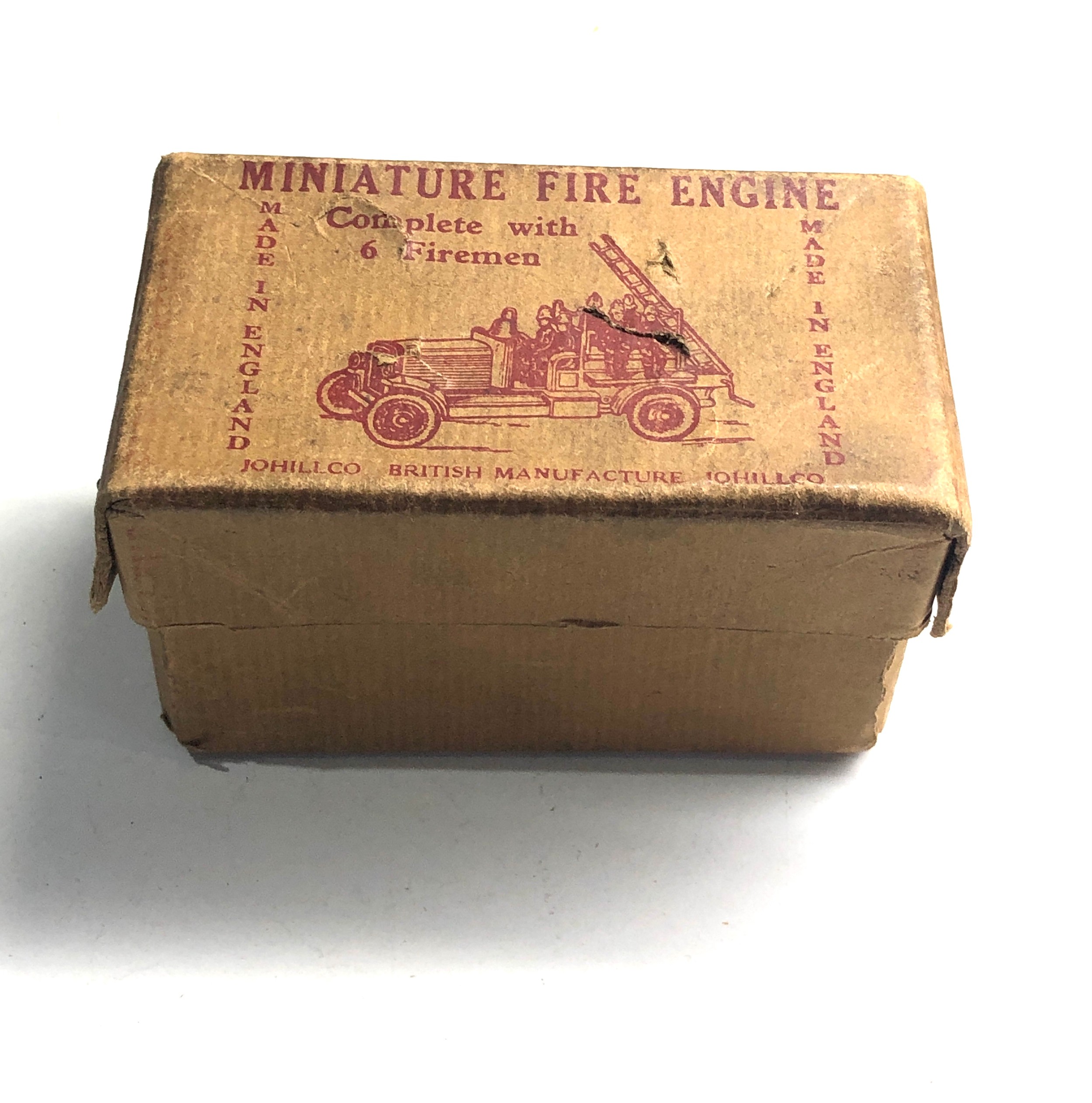 Vintage boxed lead Johillco miniature fire engine in original box some figures damaged and missing - Image 7 of 7