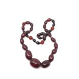Cherry amber bakelite bead necklace good internal streaking weight 44.3g