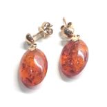 14ct gold vintage amber drop earrings (3.8g)