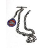 Silver albert chain & railway fob weight 45g metal clip