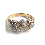9ct gold vintage chrysoberyl cat's eye & diamond five stone dress ring (3.8g)