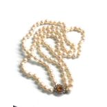 9ct gold vintage citrine & seed pearl set clasp double strand pearl necklace (63g)