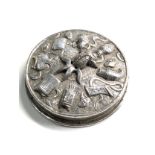 Small silver hand mirror measures approx 6cm dia