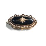 18ct gold antique onyx & pearl mourning locket brooch (14.2g) xtr tested as 18ct gold