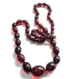 Vintage cherry prystal bakelite graduating beads necklace, 51.4g