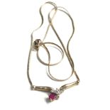 9ct gold vintage ruby & diamond teardrop pendant necklace (3.5g)