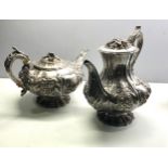 Antique Irish silver tea & coffee pots total weight 1860g age related wear marks dents splits