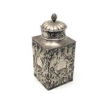 Antique Victorian silver embossed tea caddy, William Comyns & Sons measures approx 12.2cm tall