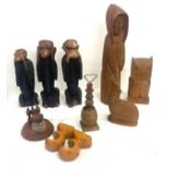 Selection of wooden items includes ink well, cared wooden items etc