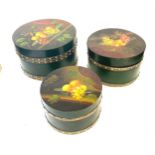 3 Painted storage boxes larges measures approx 11" diameter 6.5" tall