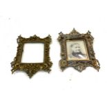 Pair antique brass small ornate picture frames, overall height 6 inches by 4 inches Width