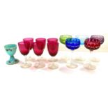 Selection vintage coloured drinking glasses