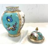 Dresden hand painted lidded vase / urn, approximate height including lid 11.5 inches, markings to