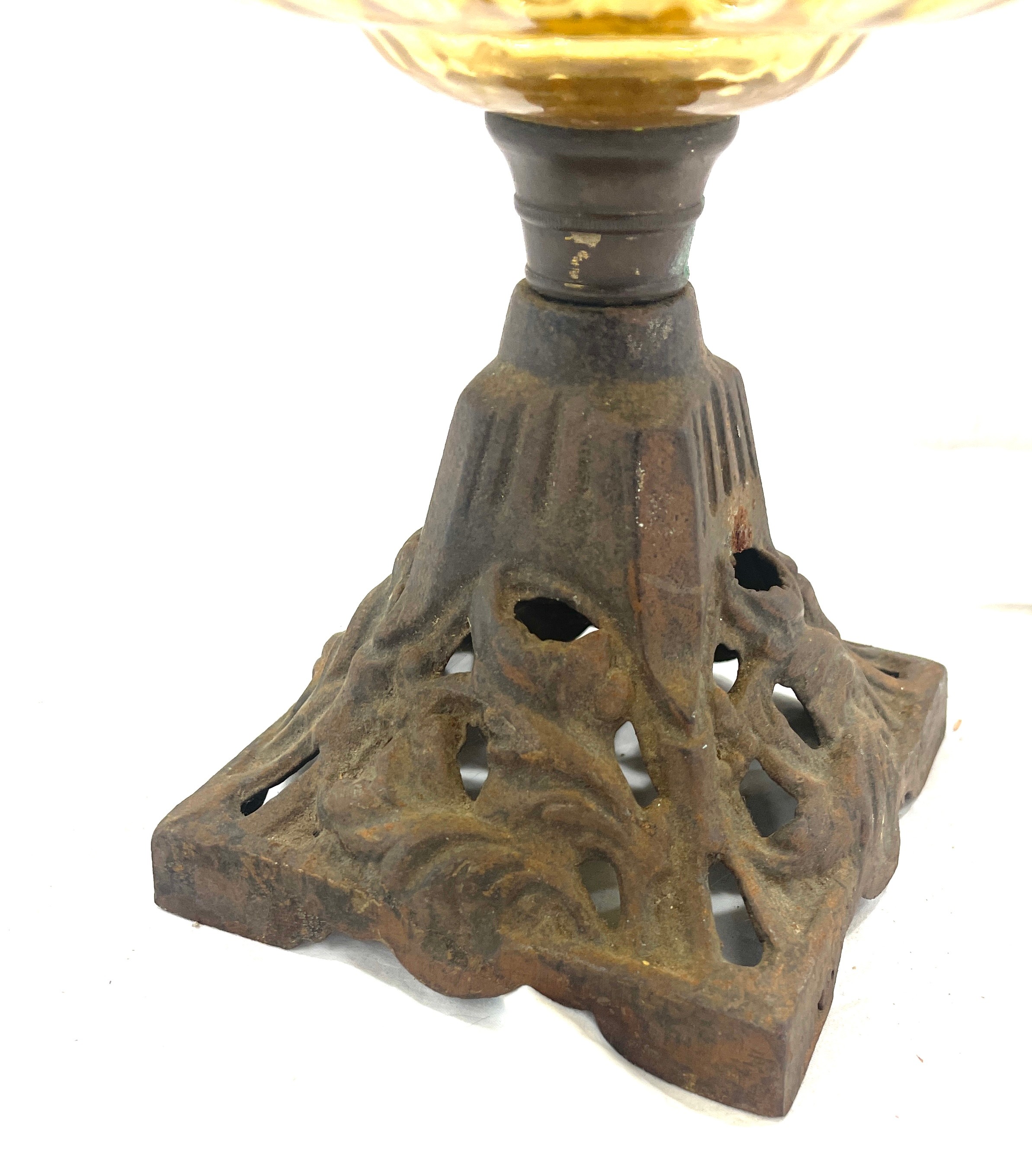 Antique cast base oil lamp, approximate height 12 inches - Image 3 of 3