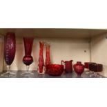 Selection of coloured glassware