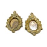Pair antique brass small ornate picture frames, overall height 6 inches by 3.5inches Width