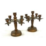 Pair miniature brass candelabras, approximate height 4.5 inches