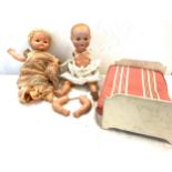 Vintage dolls to include A M Germany (in need of repair), Palitoy, vintage wooden dolls bed