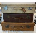 3 Vintage leather luggage cases,