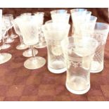 Selection of vintage etched glass drinking glasses, all in good overall condition