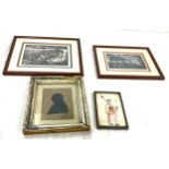 4 Vintage framed pictures (2 signed William Wild) to include Silhouette, includes painting on rice