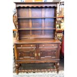 2 Piece oak dresser measures approx 77" tall 48" wide 18" depth