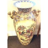 Large oriental vase measures approx 36" tall, rim width 14" diameter, overall width 23"