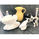Selection of pottery to include Lladro, Royal Doulton Malbour ware dog etc