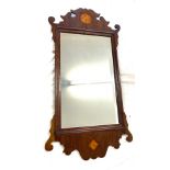 Antique inlaid mahogany mirror, approximate measurements: Height 36.5 inches, Width 18.5 inches