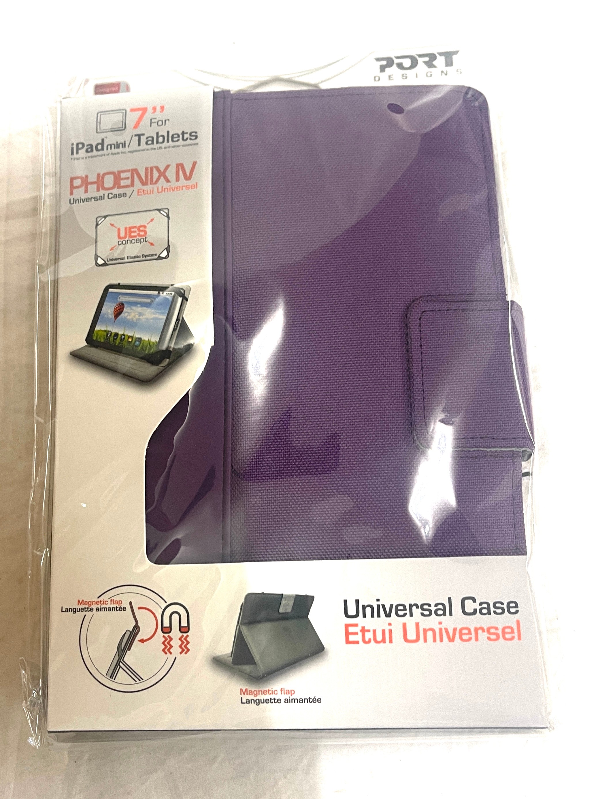 8 boxes each box containing 5 Purple Phoenix IV Universal cases Ipad mini / tablet 7 inches