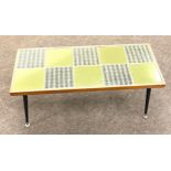 Retro tiled topped coffee table measures approx 14" tall 31" wide 13" depth