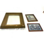 Antique gilt framed mirror, 2 antique small pictures